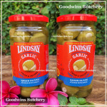 Pickle olive GREEN QUEEN OLIVE stuffed with GARLIC crisp & savory LINDSAY Spain dr. wt. 7oz 198g (JUMBO SIZE)